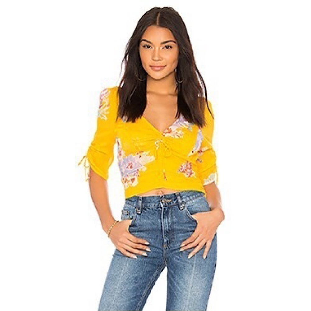 FREE People-Love To Love Blouse Golden Yellow & Florals (Size:Medium)